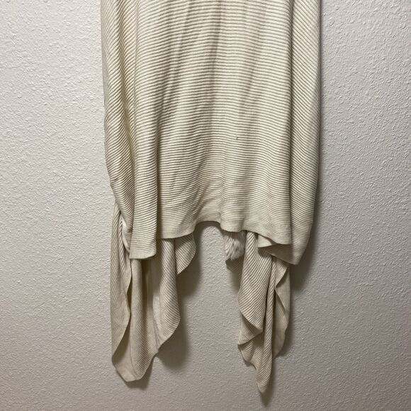 white house black market large wrap sweater l m cape fur trip ribbed poncho ta - Picture 11 of 14